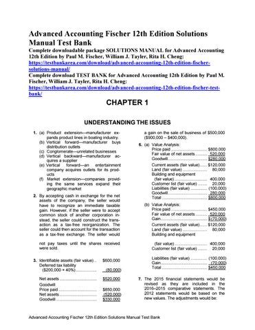 Advanced Accounting 12th Edition Fischer Solutions Manual By Duchac Issuu