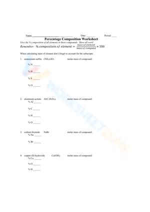 Free Collection Of Percent Composition Worksheets