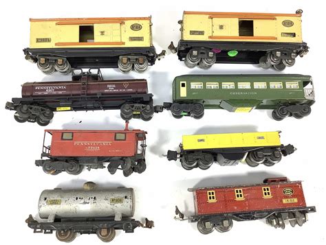 Lot 8pc Vintage Train Cars Tin Litho Tinplate Lionel