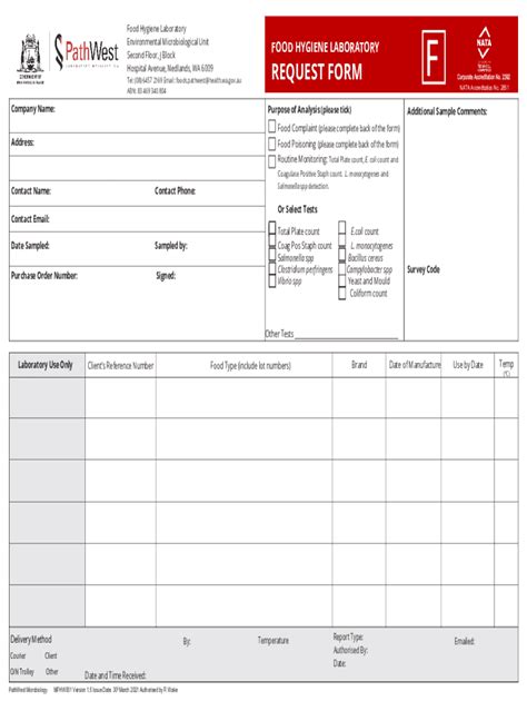 Fillable Online Food Testing Services PathWest WA Health Fax