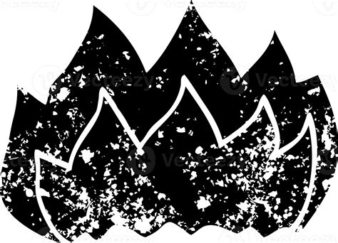 Line Drawing Cartoon Hot Flame Distressed Icon PNG