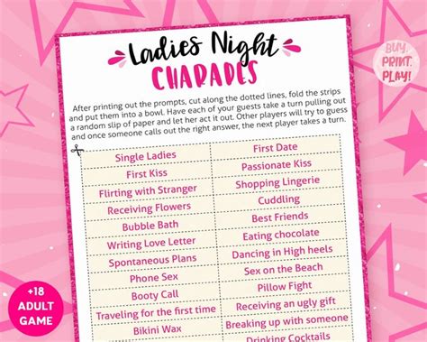 Ladies Night 30 Charades Prompts Printable Games For Adults Funny