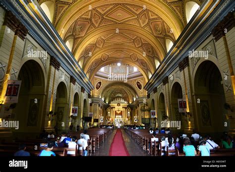 The interior of the Basilica St Martin de Tours in the heritage town of Taal, Batangas ...