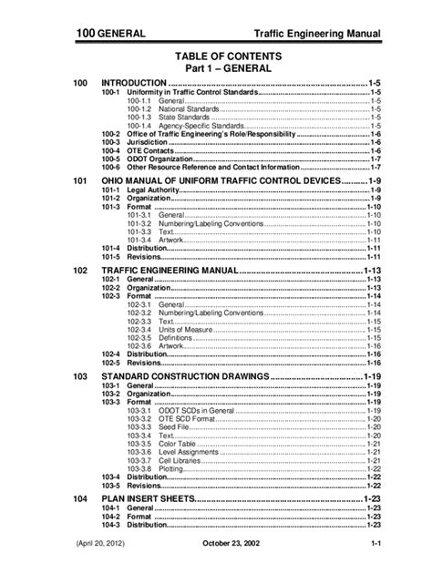 Fillable Online 100 General Traffic Engineering Manual Table Of Fax