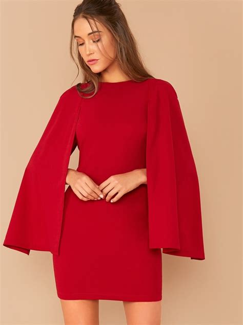 Shein Solid Cloak Sleeve Bodycon Dress Without Belt Shein Usa