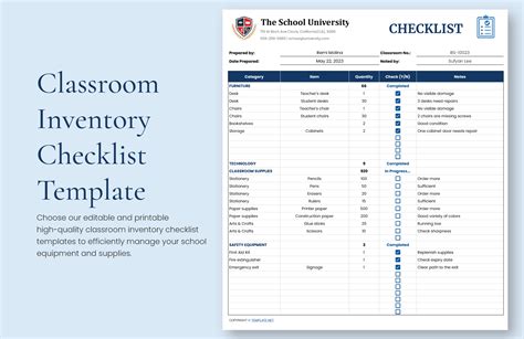 Classroom Inventory Checklist Template - Download in Excel, Google Sheets | Template.net