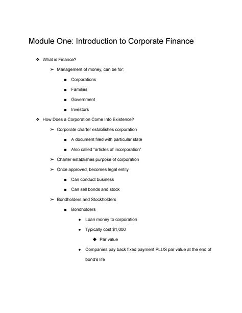 FINC301 Module 1 Lecture Notes FINC 301 Studocu