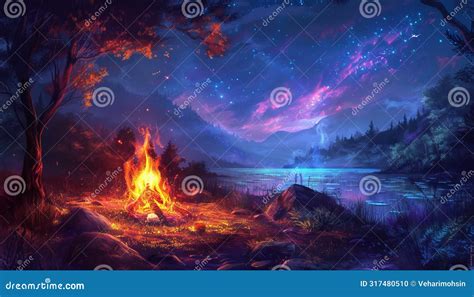 Glowing Flame Illuminates Dark Night Vibrant Celebrate Colors Nature