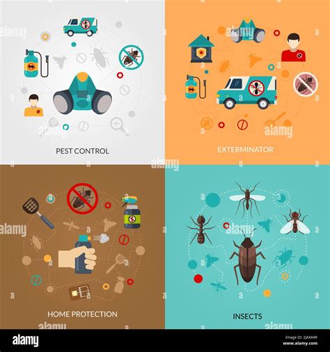 Inicio Servicios De Control De Plagas 4 Iconos Planos Composición