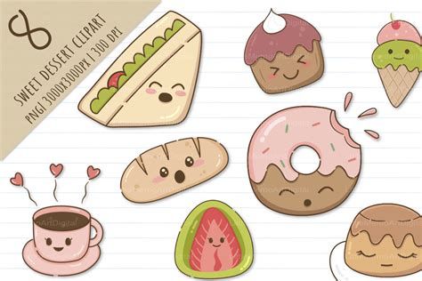 Cute Kawaii Sweet Dessert Doodle Clipart Graphic By Littlememoartdigital · Creative Fabrica