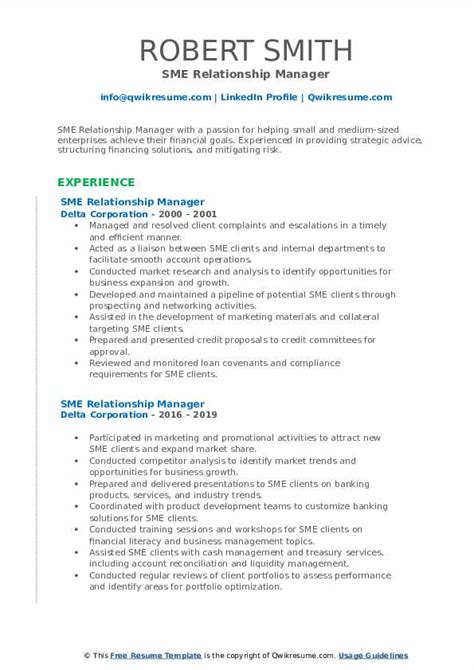 Sme Relationship Manager Resume Samples Qwikresume