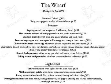 Menu at The Wharf pub & bar, Manchester