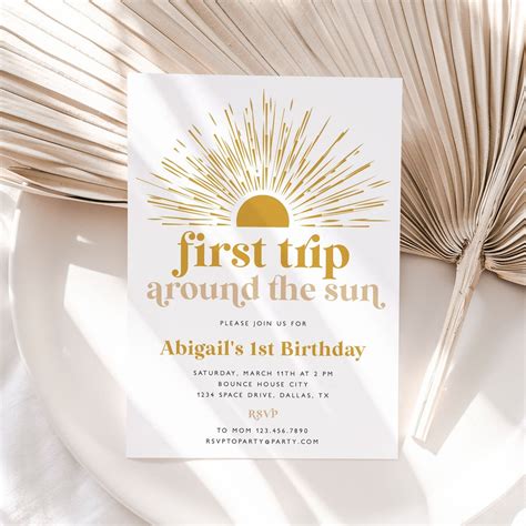 Boho First Trip Around The Sun Birthday Invitation Boho Sun 1st