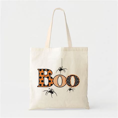 BOO With Spiders Halloween Tote Bag Zazzle Halloween Tote Bag