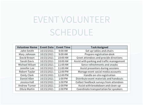 Event Volunteer Schedule Excel Template And Google Sheets File For Free ...