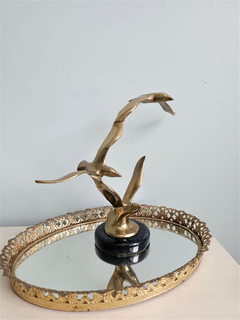 Vintage Brass Birds In Flight Sculpture Etsy