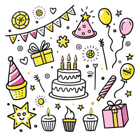 Premium Vector A Set Of Handdrawn Birthday Party Elements Including A