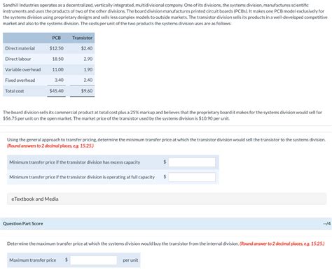 Solved Sandhill Industries Operates As A Decentralized Chegg