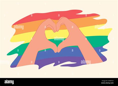Heart Shape Hands Gesture On Rainbow Flag Background For Lgbt Gay Pride