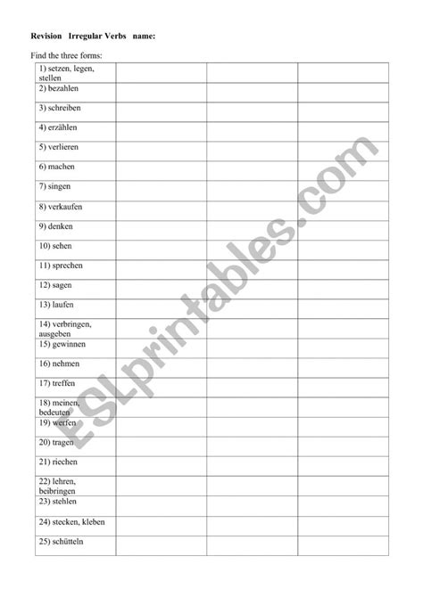 Revision Test Of Irregular Verbs ESL Worksheet By Pauschi