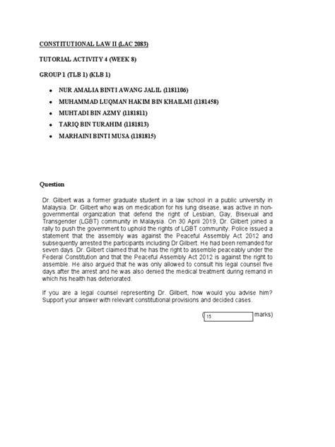 Constitutional Law Ii Lac 2083 Tutorial Activity 4 Week 8 Group 1