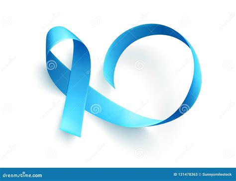 Realistic Blue Ribbon Over White Background Symbol Of Prostate Cancer