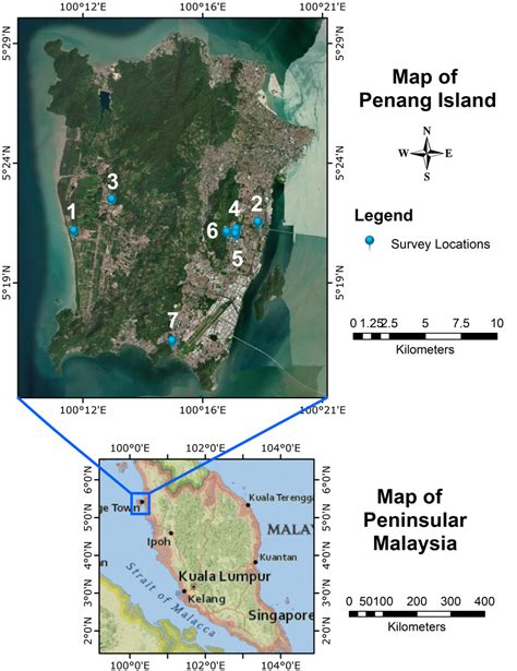 Satellite imagery of Penang Island, Malaysia. Locations of validation... | Download Scientific ...