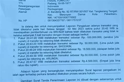 Saldo Raib Rp Juta Nasabah Bank Bri Pekanbaru Melapor Ke Polda