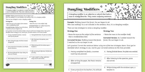 Identifying Dangling Modifiers Practice For 6th 8th Grade