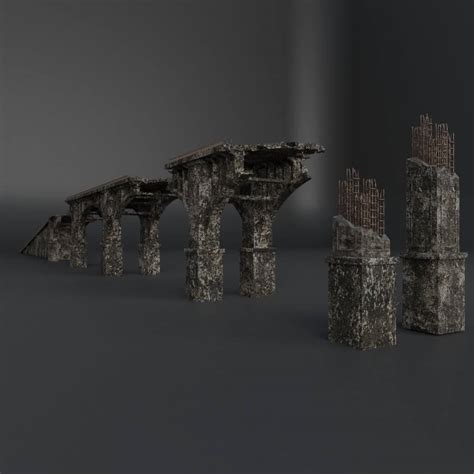 Destroyed Bridge Kitbash Set 3d Model By Eboldstudio