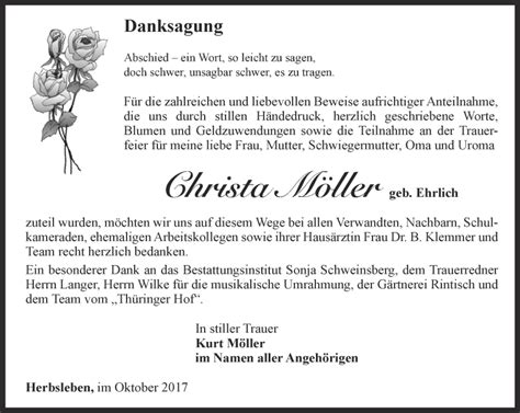 Traueranzeigen von Christa Möller trauer in thueringen de