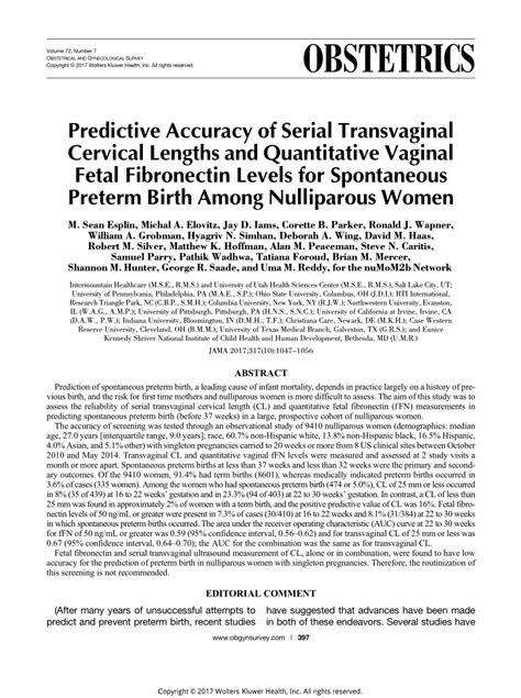 Pdf Predictive Accuracy Of Serial Transvaginal Cervical Lengths And