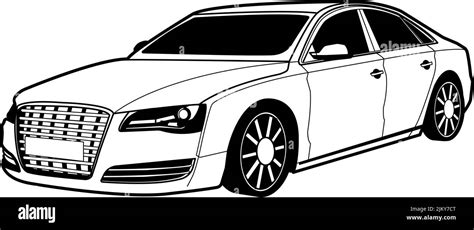 Un diseño de coche de lujo blanco y negro para colorear la página