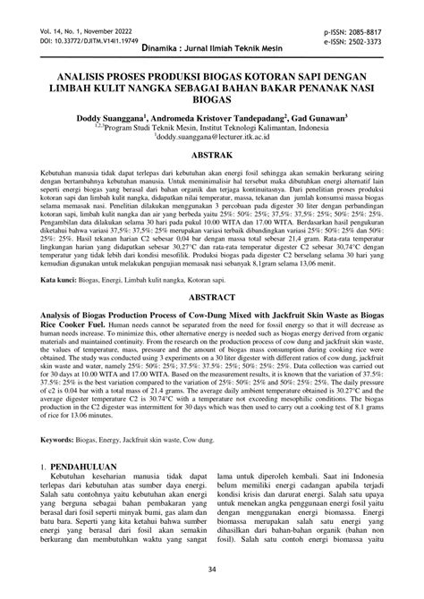 Pdf Analisis Proses Produksi Biogas Kotoran Sapi Dengan Limbah Kulit