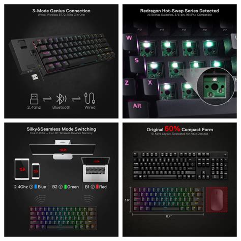 Redragon Draconic K530 Pro 60% Wireless RGB Gaming Mechanical Keyboard ...