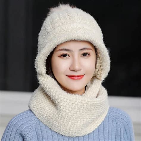 Зимние кроличьи волосы вязанные шарф и шапка набор шапка женский шарф ...