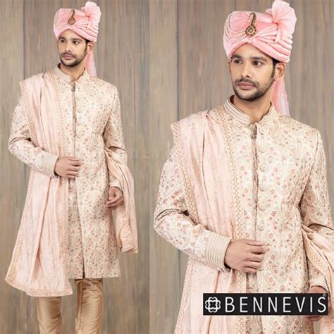 Fawn Embroidered Silk Wedding Sherwani For Groom At Rs Piece In