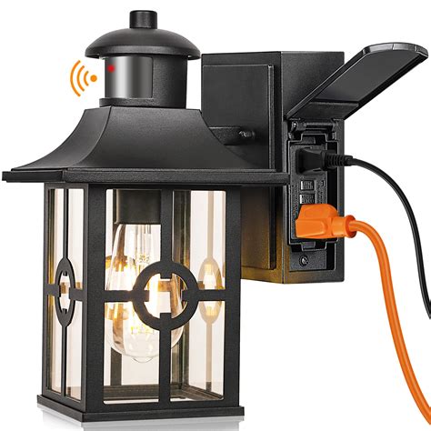 Outdoor Motion Sensor Porch Light With Gfci Outlets Dusk To Dawn