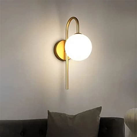 Hdc Gold Frosted Glass Ball Wall Light Curved Metal Gold Warm White