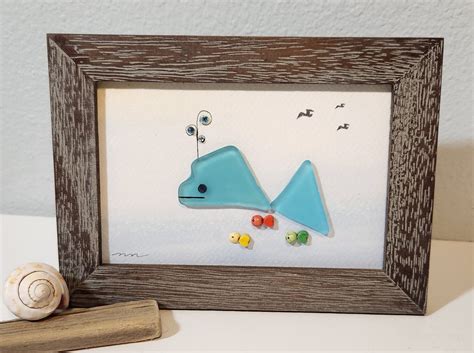 Whale And Fishes Beach Glass Home Decor Friend Gift Sea Life Etsy