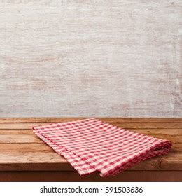 Empty Wooden Deck Table Red Checked Stock Photo Shutterstock