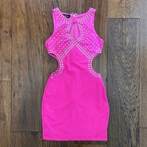 Bebe Dresses Bebe Hot Pink Embellished Cutout Mini Dress Poshmark