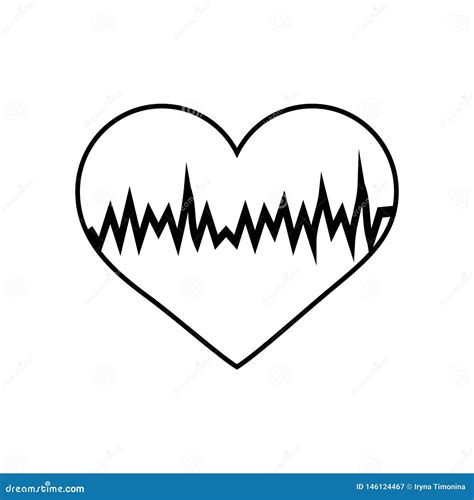 Heart With Cardiogram Sketch Linear Icon Stock Vector Illustration