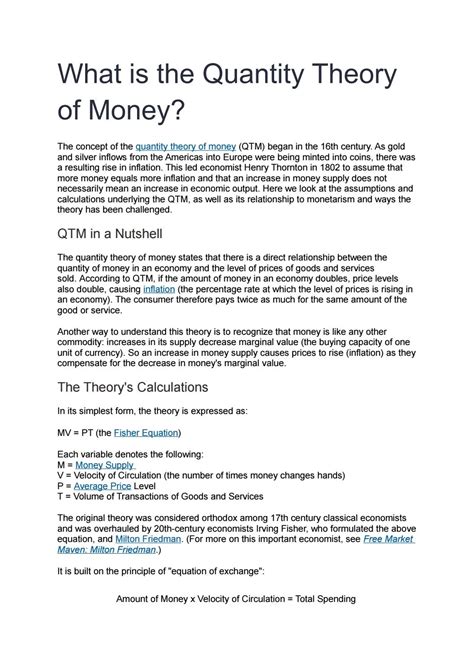 What Is The Quantity Theory Of Money By Emily Sims Issuu