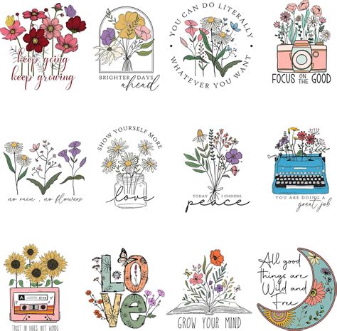 Gcarebb 12 Pcs Flowers Iron On Transfers Vintage Flowers Iron On Decals Vinyl