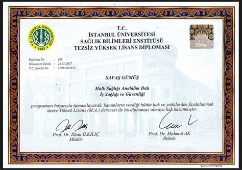 iş sağlığı güvenliği yüksek lisans diploması Yüksek lisans Mezuniyet