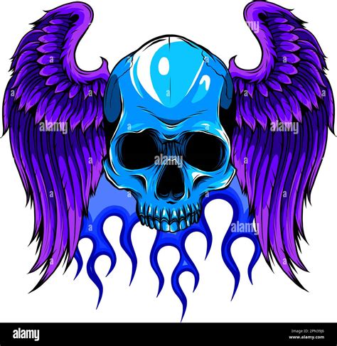 Vector Illustration Of Human Skull With Wings On White Background