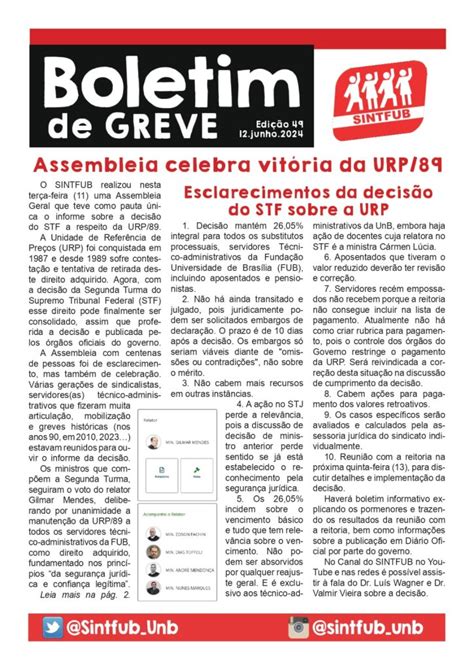 Boletim De GREVE 49 Os Esclarecimentos Da URP E Proposta Do