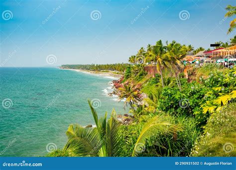 Varkala Beach. Kerala, India Stock Photo - Image of umbrella, water ...