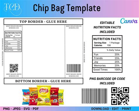 Editable Chip Bag Template Nutritional Label Chip Bag Etsy In